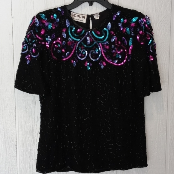Scala 100% silk blouse with sequin size medium - Picture 3 of 11